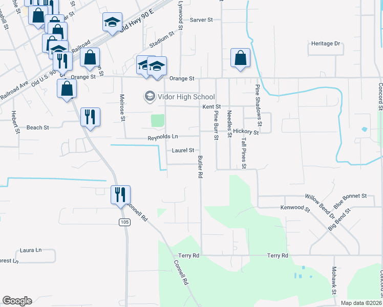 map of restaurants, bars, coffee shops, grocery stores, and more near 765 Laurel Street in Vidor