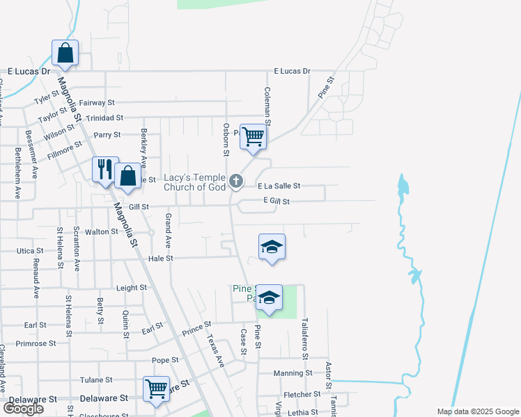 map of restaurants, bars, coffee shops, grocery stores, and more near 310 East Gill Street in Beaumont