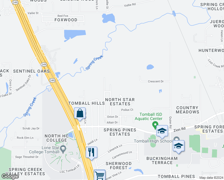 map of restaurants, bars, coffee shops, grocery stores, and more near 31422 Bearing Star Lane in Tomball