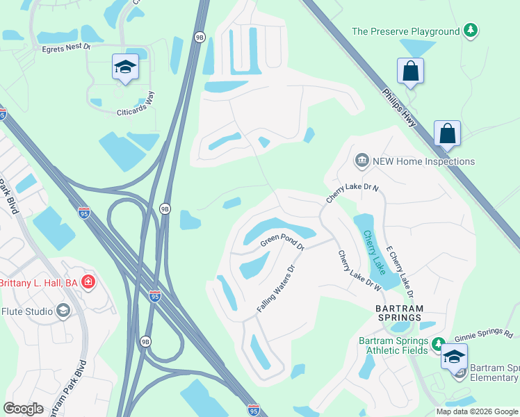 map of restaurants, bars, coffee shops, grocery stores, and more near 14342 Millhopper Road in Jacksonville