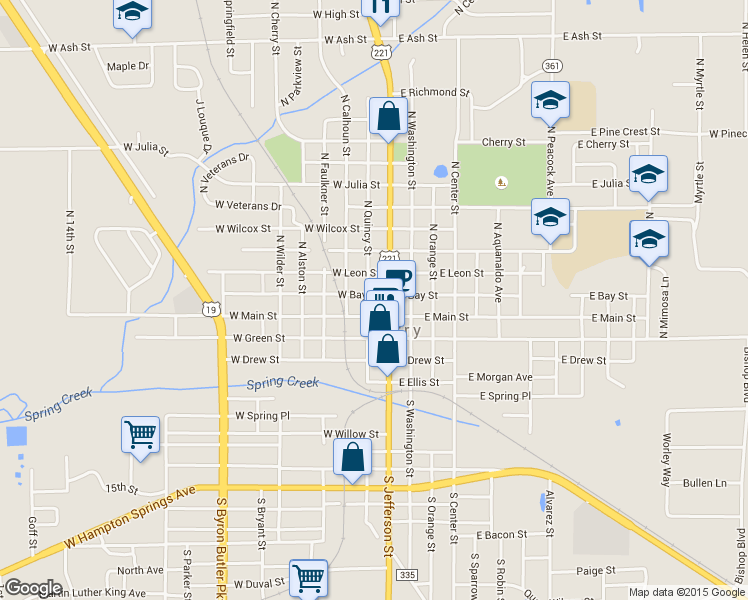 map of restaurants, bars, coffee shops, grocery stores, and more near 115 West Bay Street in Perry