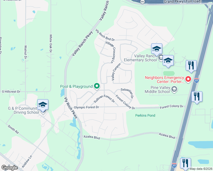 map of restaurants, bars, coffee shops, grocery stores, and more near 21418 Broken Spear Lane in Montgomery County