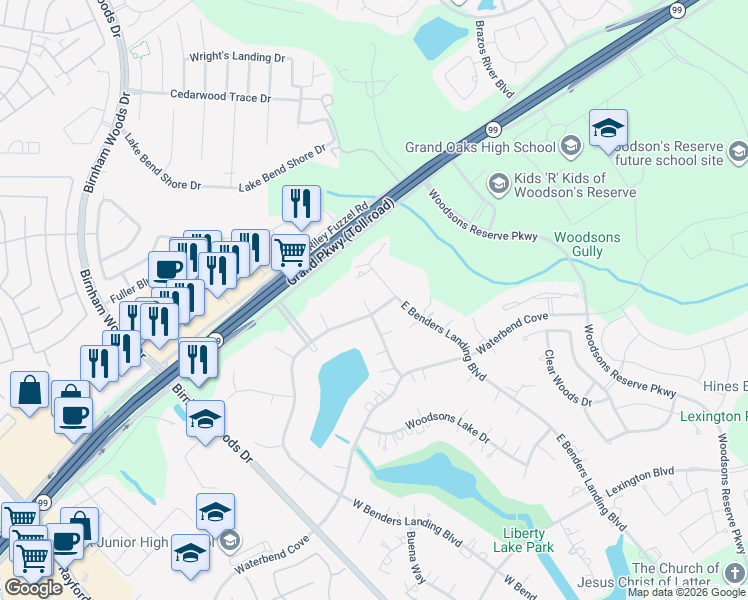 map of restaurants, bars, coffee shops, grocery stores, and more near in Oak Ridge North