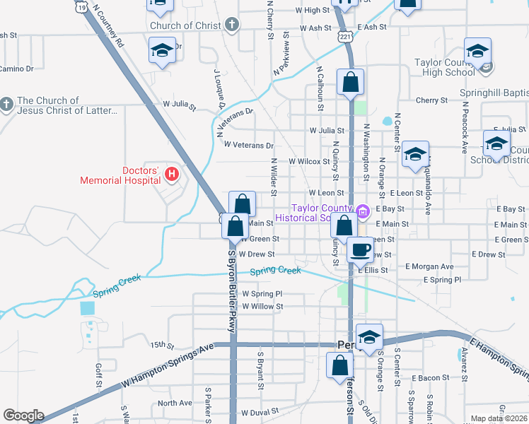 map of restaurants, bars, coffee shops, grocery stores, and more near 615 West Bay Street in Perry