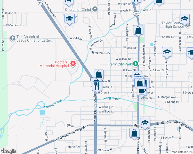 map of restaurants, bars, coffee shops, grocery stores, and more near 815 West Bay Street in Perry