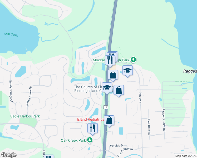 map of restaurants, bars, coffee shops, grocery stores, and more near 1550 Chain Fern Way in Orange Park