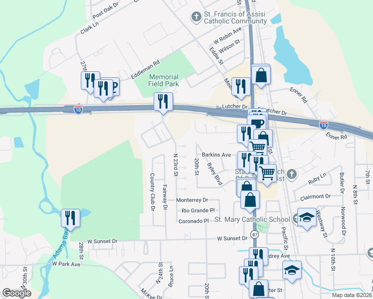map of restaurants, bars, coffee shops, grocery stores, and more near 2309 Maxwell Circle in Orange