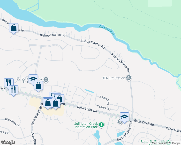 map of restaurants, bars, coffee shops, grocery stores, and more near 461 East Kesley Lane in Saint Johns
