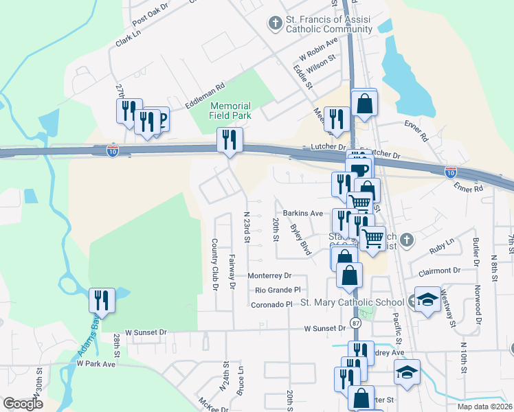 map of restaurants, bars, coffee shops, grocery stores, and more near 2309 Maxwell Circle in Orange
