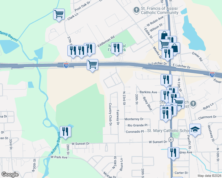 map of restaurants, bars, coffee shops, grocery stores, and more near 2512 Colonial Drive in Orange