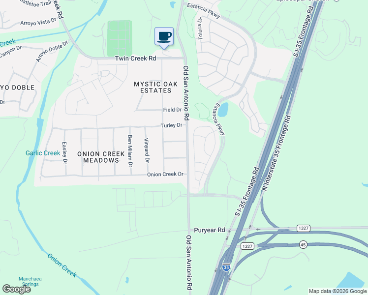map of restaurants, bars, coffee shops, grocery stores, and more near 12806 Old San Antonio Road in Manchaca