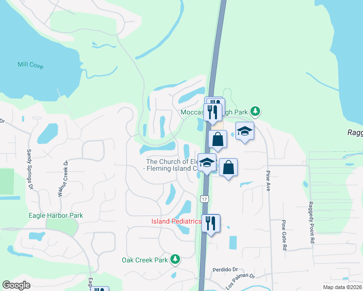 map of restaurants, bars, coffee shops, grocery stores, and more near 1550 Chain Fern Way in Orange Park