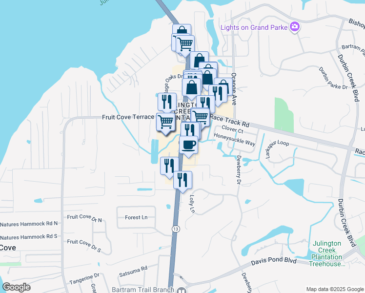map of restaurants, bars, coffee shops, grocery stores, and more near 522 Florida 13 in Fruit Cove