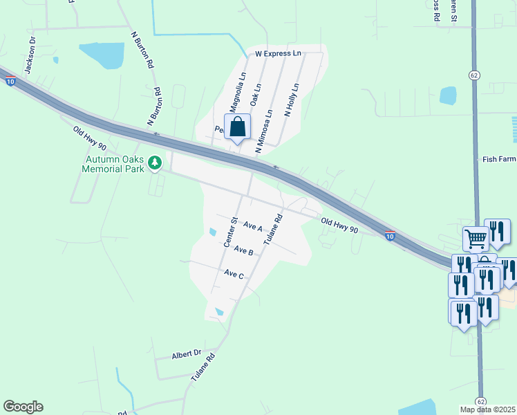 map of restaurants, bars, coffee shops, grocery stores, and more near 8397 Old Highway 90 in Orange