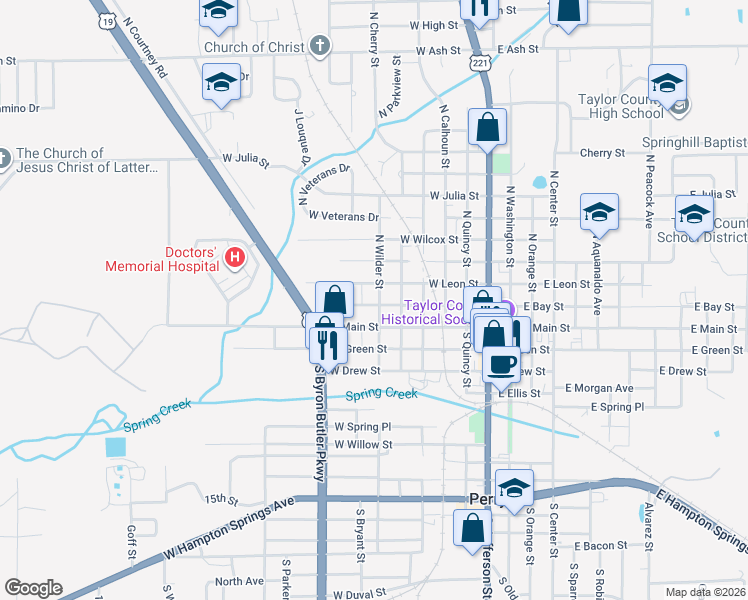 map of restaurants, bars, coffee shops, grocery stores, and more near 615 West Bay Street in Perry