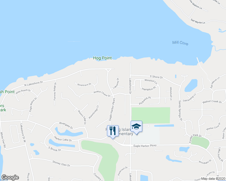 map of restaurants, bars, coffee shops, grocery stores, and more near 2330 Eagle Harbor Parkway in Orange Park