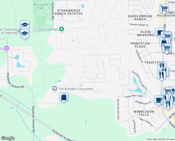 map of restaurants, bars, coffee shops, grocery stores, and more near 9411 Oakheath Canyon Court in The Woodlands