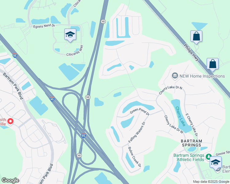 map of restaurants, bars, coffee shops, grocery stores, and more near 5868 Brush Hollow Road in Jacksonville