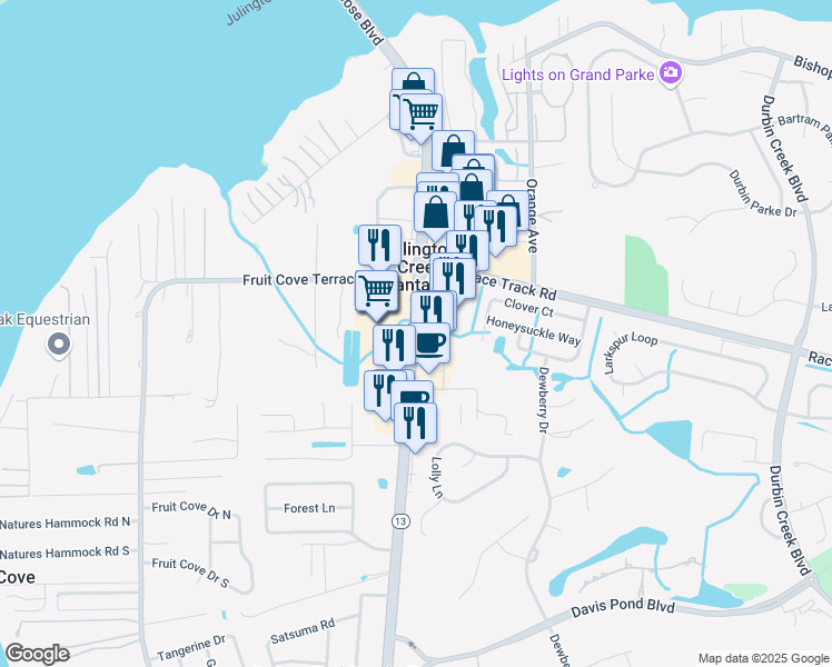 map of restaurants, bars, coffee shops, grocery stores, and more near 500 Florida 13 in Fruit Cove