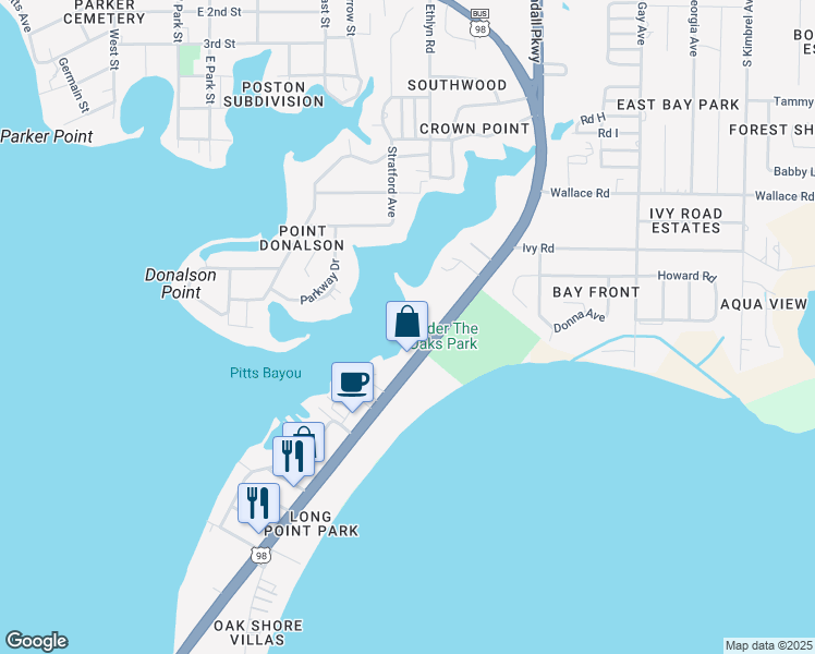 map of restaurants, bars, coffee shops, grocery stores, and more near 5820 East Highway 98 in Panama City