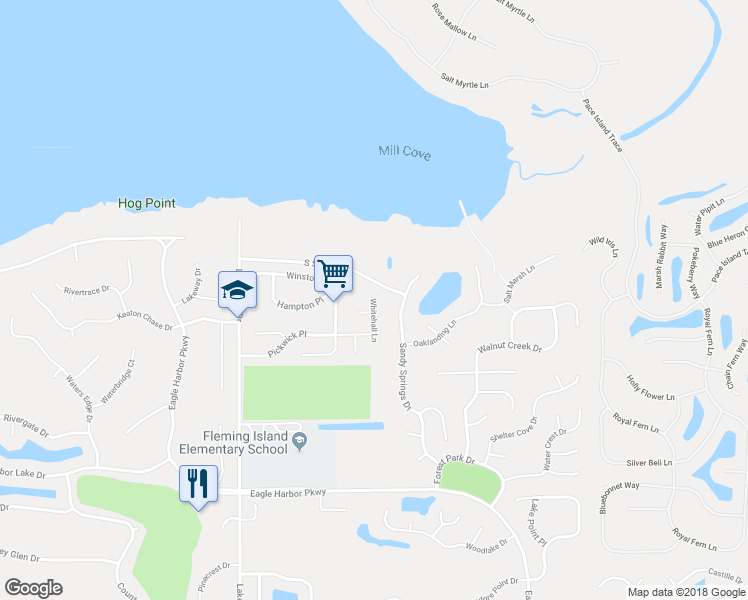 map of restaurants, bars, coffee shops, grocery stores, and more near 1505 Whitehall Lane in Fleming Island