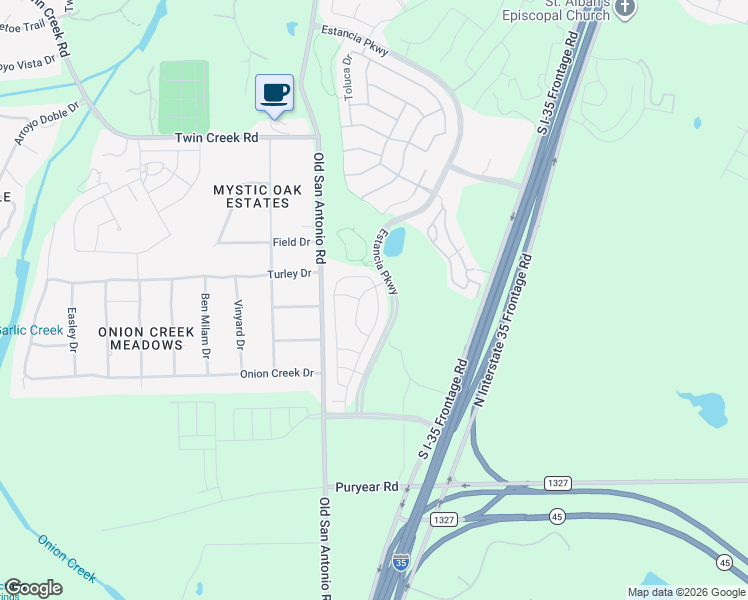 map of restaurants, bars, coffee shops, grocery stores, and more near 12706 Old San Antonio Road in Manchaca