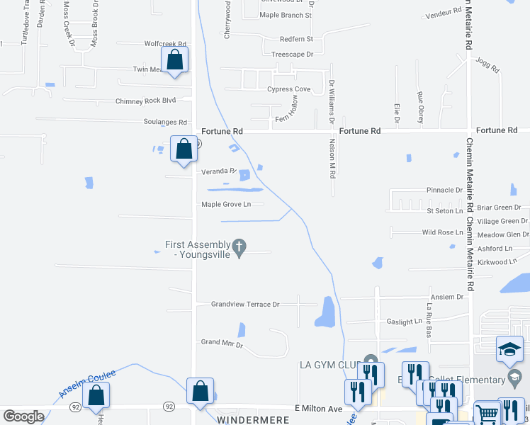 map of restaurants, bars, coffee shops, grocery stores, and more near 128 Maple Grove Lane in Youngsville
