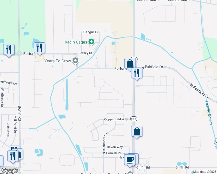 map of restaurants, bars, coffee shops, grocery stores, and more near 1332-1356 Fortune Road in Youngsville