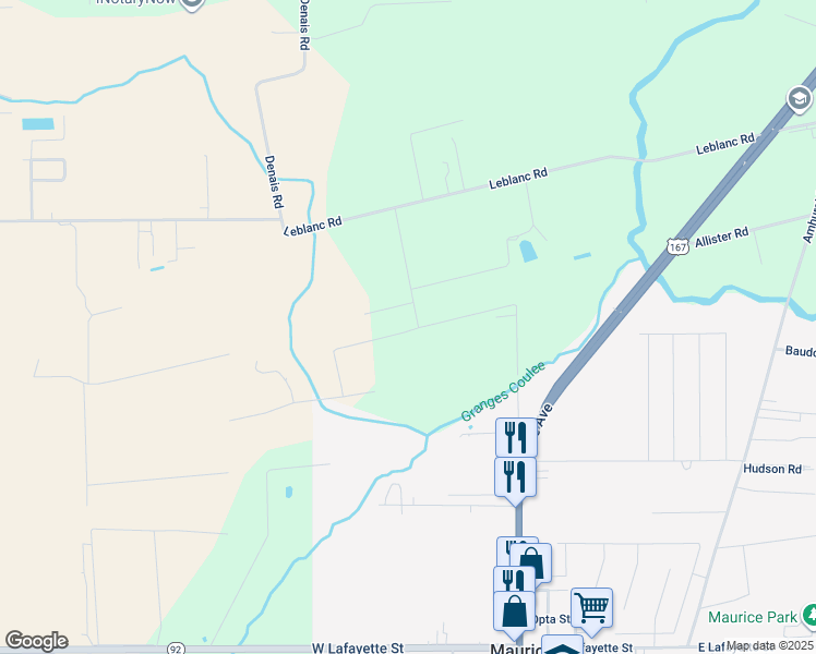 map of restaurants, bars, coffee shops, grocery stores, and more near 429 Petite Road in Maurice