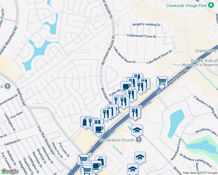 map of restaurants, bars, coffee shops, grocery stores, and more near 29515 Evergreen Hills Drive in Spring