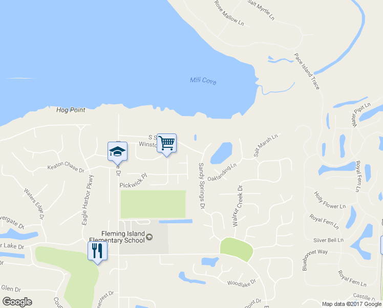 map of restaurants, bars, coffee shops, grocery stores, and more near 1505 Whitehall Lane in Orange Park