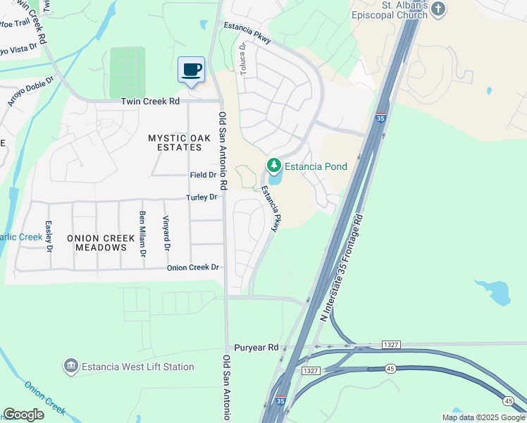 map of restaurants, bars, coffee shops, grocery stores, and more near 12706 Old San Antonio Road in Manchaca
