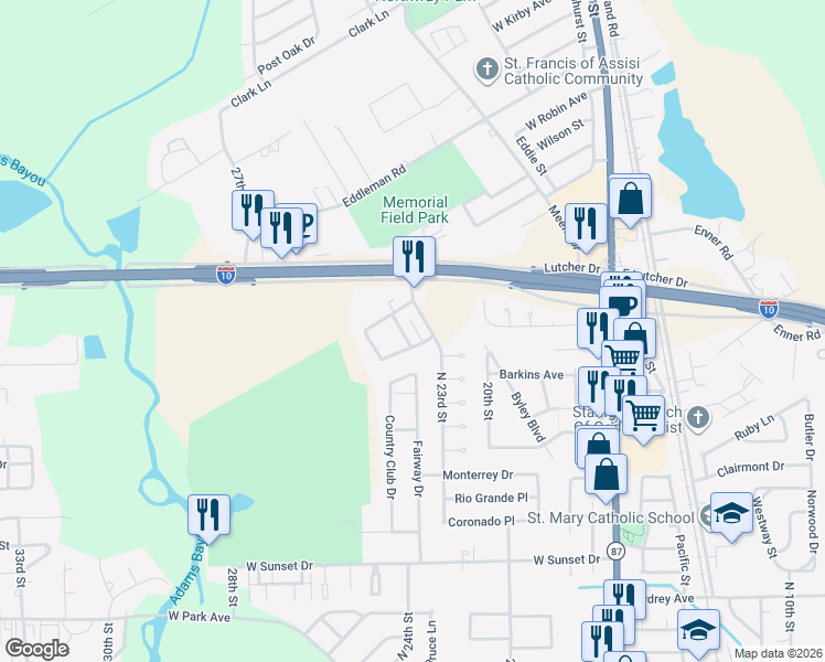 map of restaurants, bars, coffee shops, grocery stores, and more near 3106 Oakmont Drive in Orange
