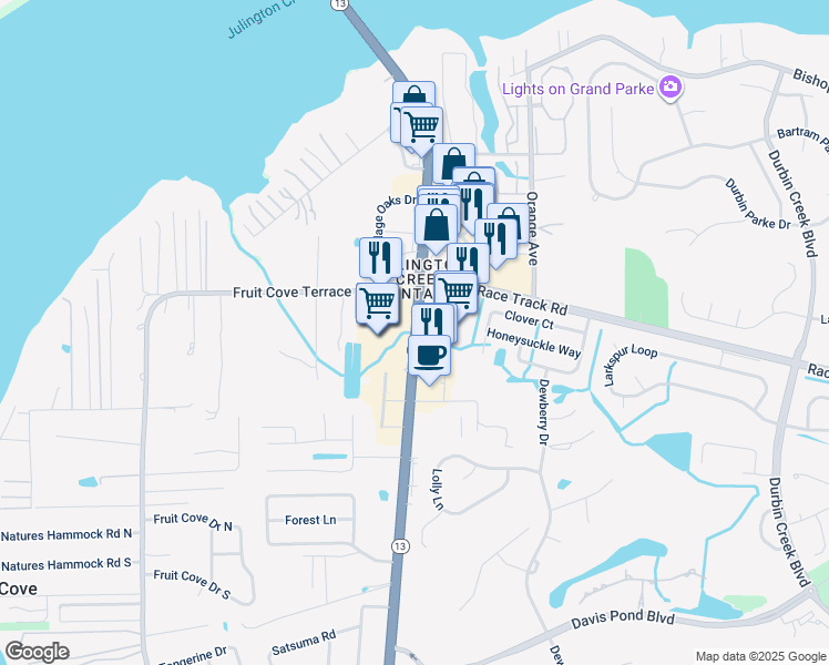 map of restaurants, bars, coffee shops, grocery stores, and more near 445 Florida 13 in Fruit Cove