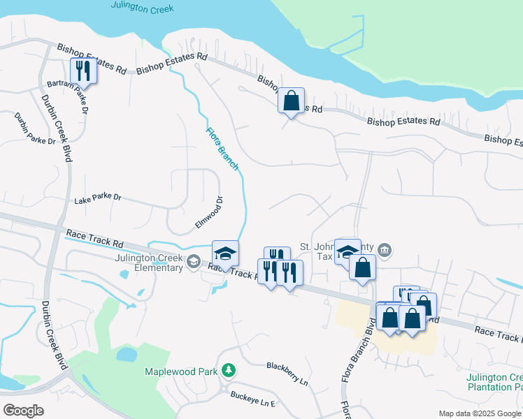 map of restaurants, bars, coffee shops, grocery stores, and more near 1276 Ribbon Road in Jacksonville