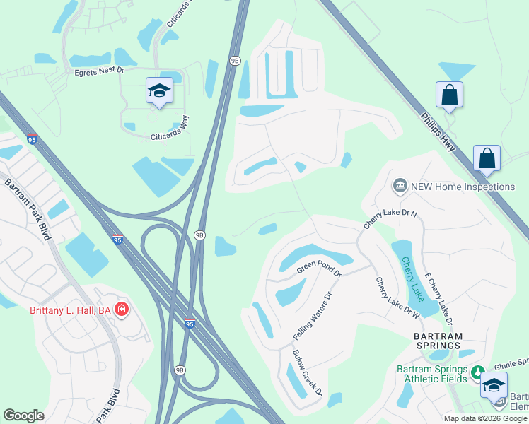 map of restaurants, bars, coffee shops, grocery stores, and more near 5903 Brush Hollow Road in Jacksonville