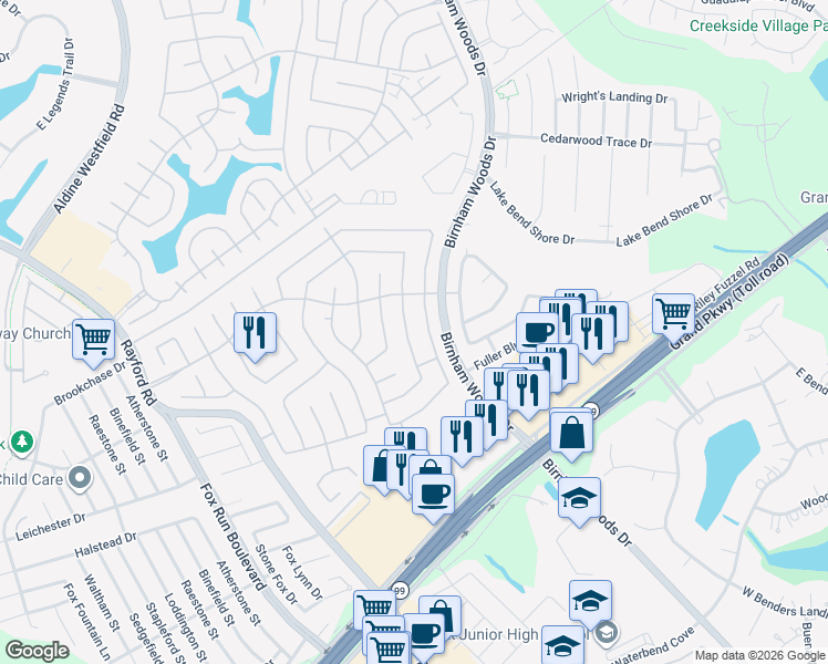 map of restaurants, bars, coffee shops, grocery stores, and more near 29434 Legends Glen Drive in Spring