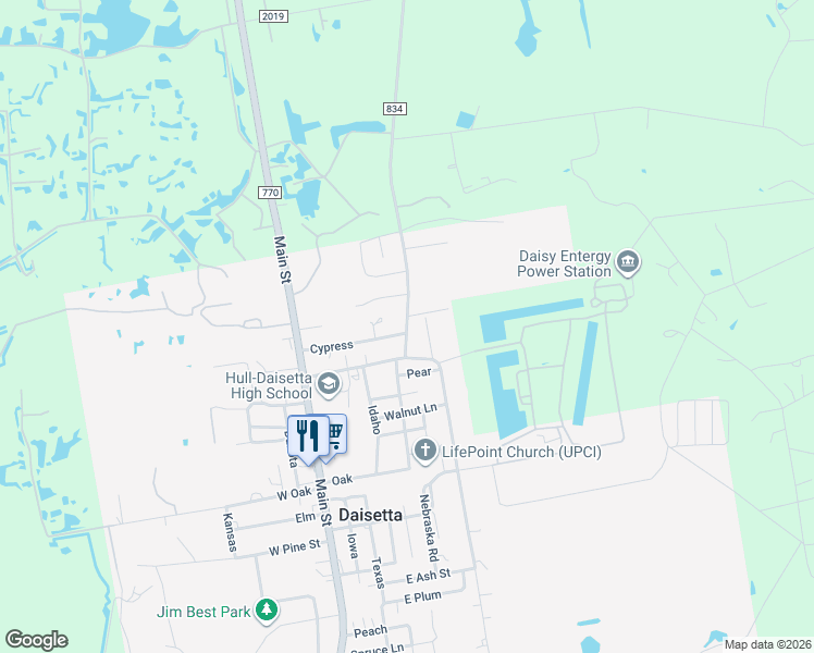 map of restaurants, bars, coffee shops, grocery stores, and more near 803 Virginia Street in Daisetta