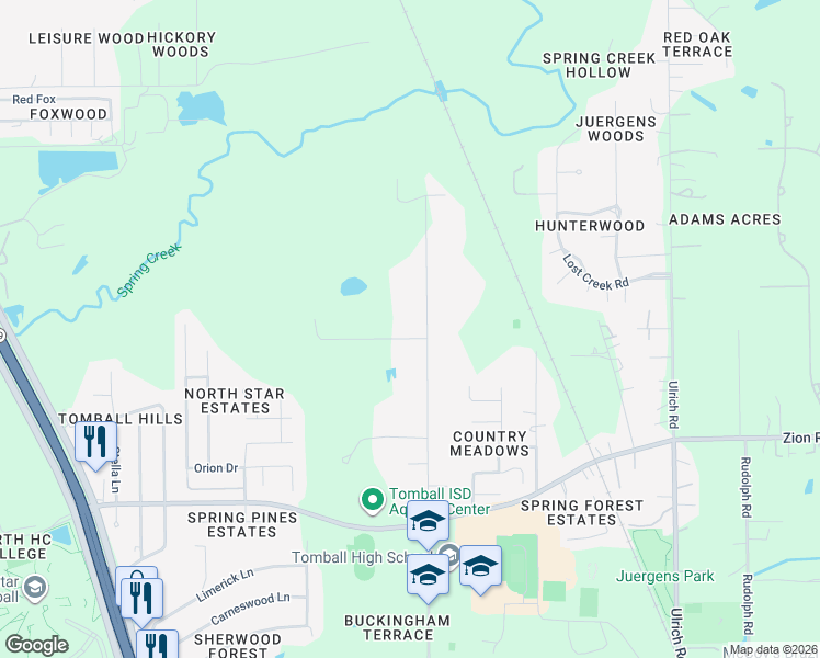 map of restaurants, bars, coffee shops, grocery stores, and more near 30903 Quinn Road in Tomball