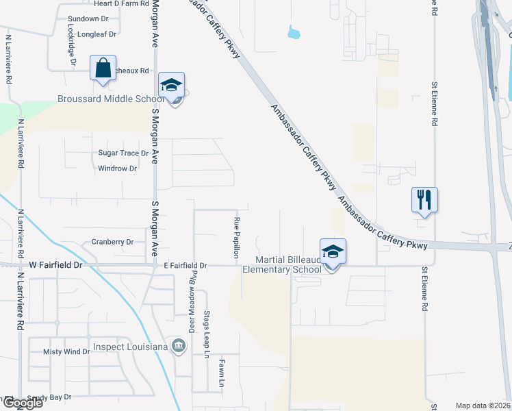 map of restaurants, bars, coffee shops, grocery stores, and more near 209 Rue Beau Soleil in Broussard