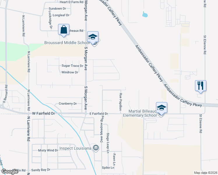 map of restaurants, bars, coffee shops, grocery stores, and more near 105 Rue Beau Soleil in Broussard