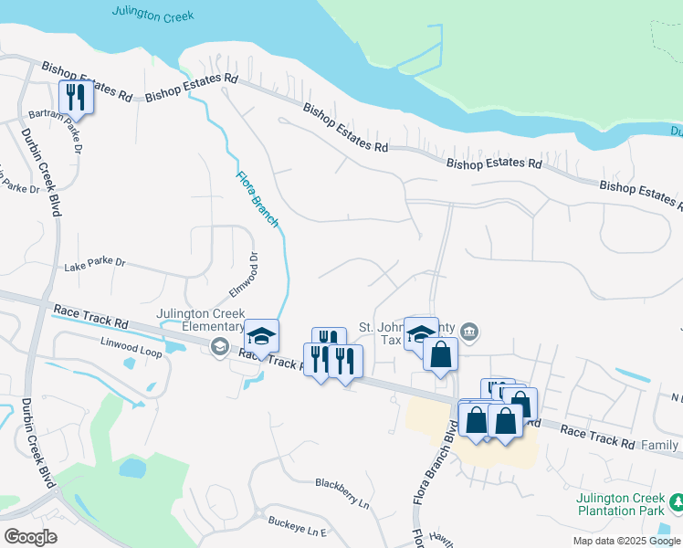 map of restaurants, bars, coffee shops, grocery stores, and more near 1253 Ribbon Road in Jacksonville