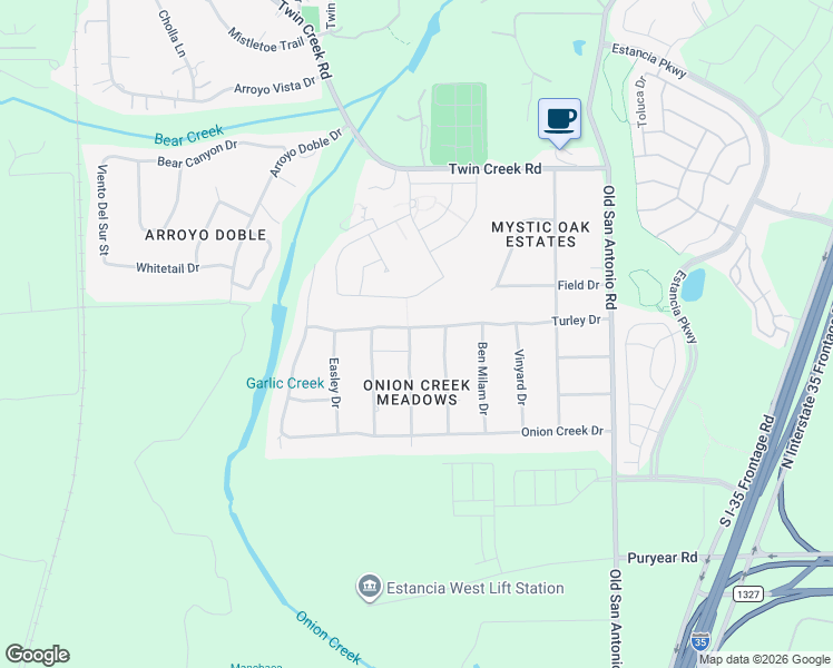 map of restaurants, bars, coffee shops, grocery stores, and more near 13003 Algerita Terrace in Manchaca