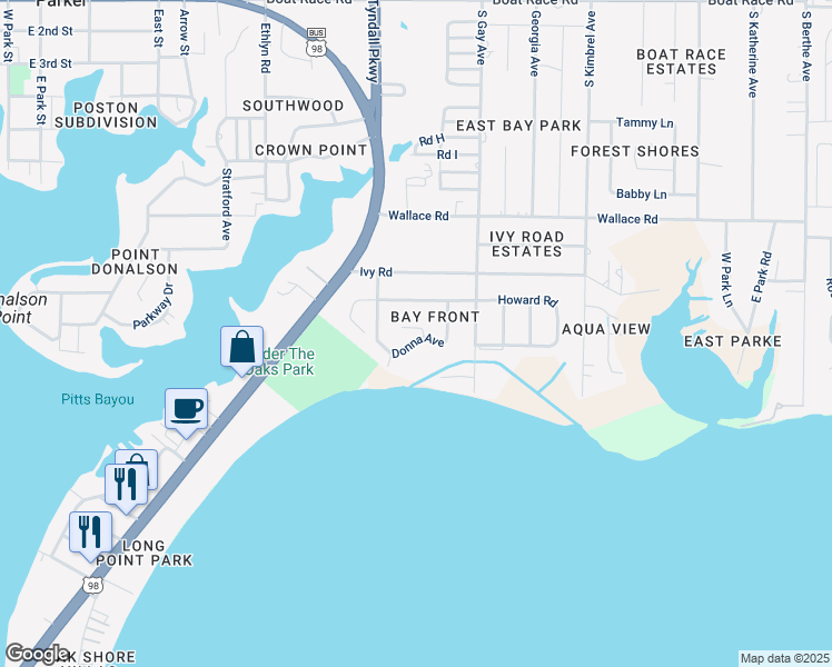 map of restaurants, bars, coffee shops, grocery stores, and more near 1543 Donna Avenue in Panama City