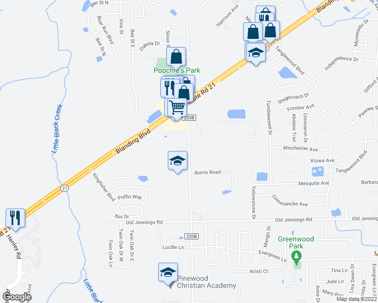 map of restaurants, bars, coffee shops, grocery stores, and more near 51 Knight Boxx Road in Orange Park