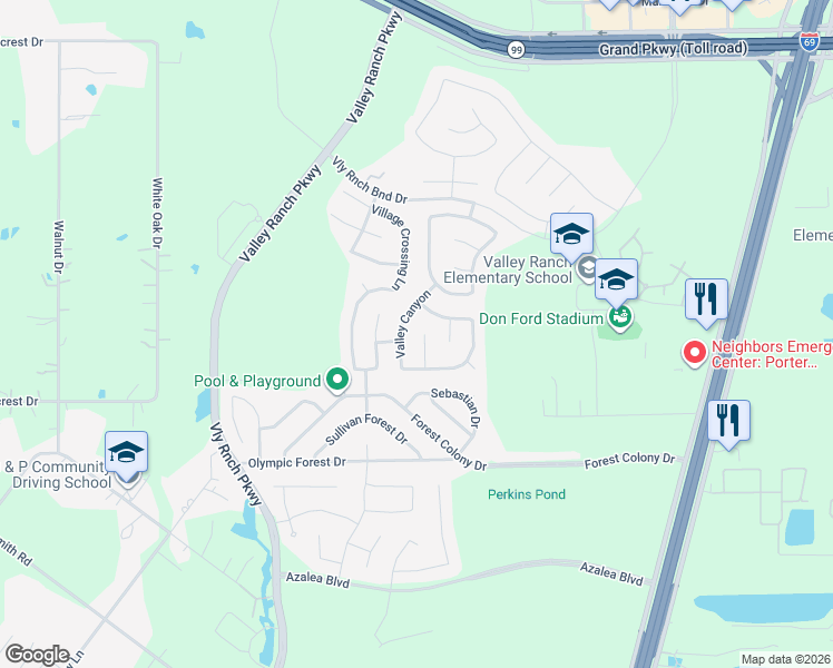 map of restaurants, bars, coffee shops, grocery stores, and more near 22531 Rustic Valley Court in Porter