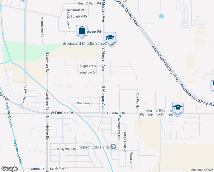 map of restaurants, bars, coffee shops, grocery stores, and more near 1501 South Morgan Avenue in Broussard