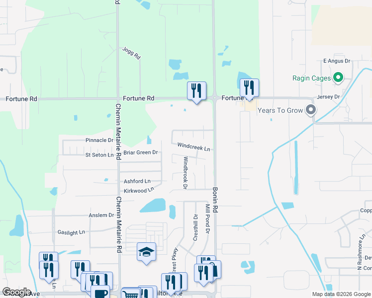 map of restaurants, bars, coffee shops, grocery stores, and more near 207 Windcreek Ln in Youngsville
