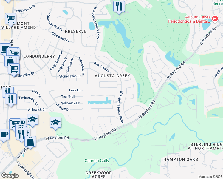 map of restaurants, bars, coffee shops, grocery stores, and more near 7523 Faldo Drive in Spring