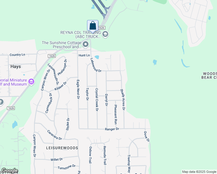map of restaurants, bars, coffee shops, grocery stores, and more near 12519 Darryl Drive in Buda